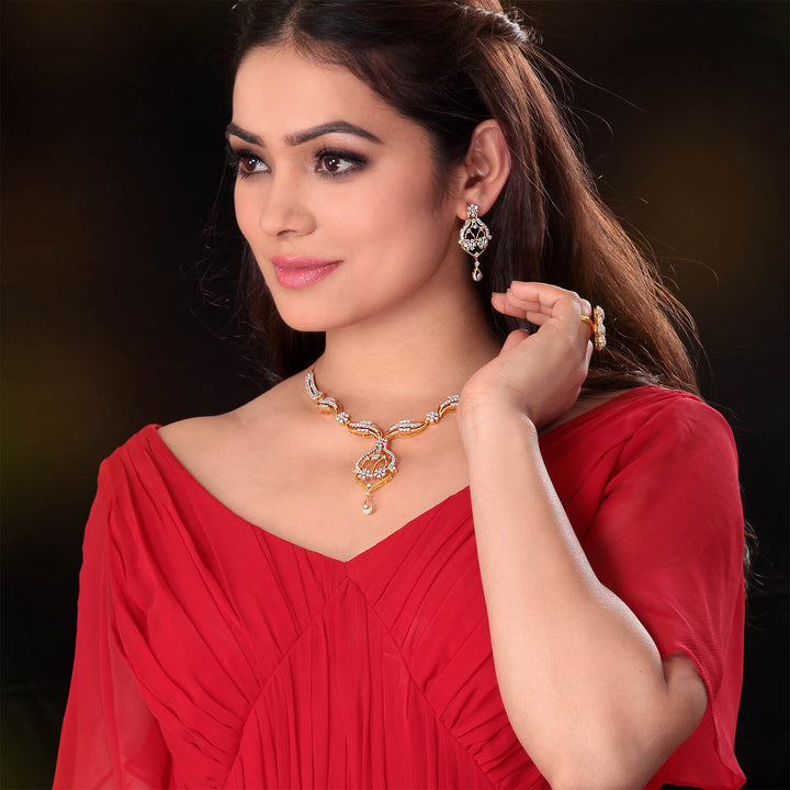 9K YG  Princess Diamond Necklace with 18K Chain-1pc