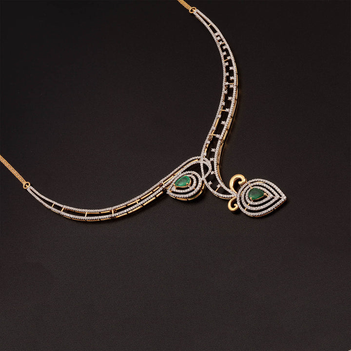 9K YG Princess Diamond, Emerald Necklace with 18K Chain-1pc
