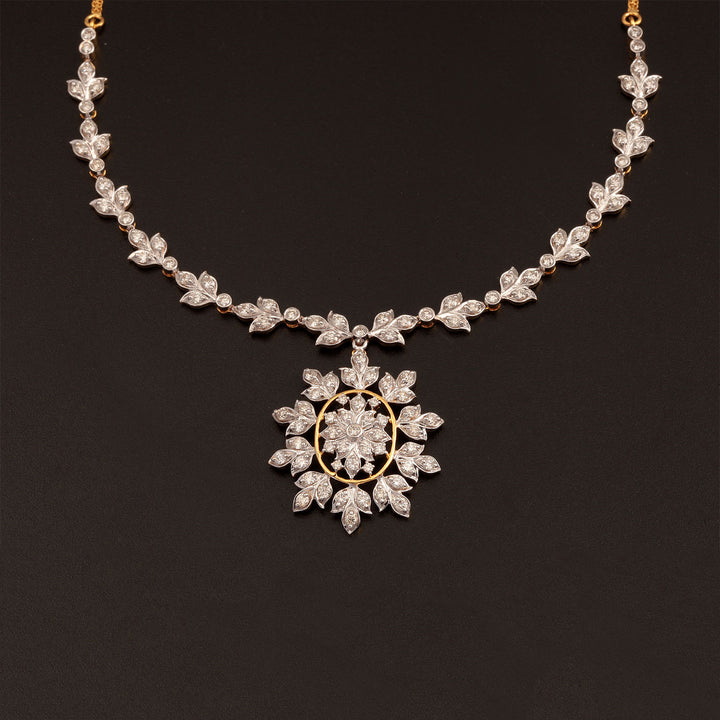 9K YG  Princess Diamond Necklace with 18K Chain-1pc