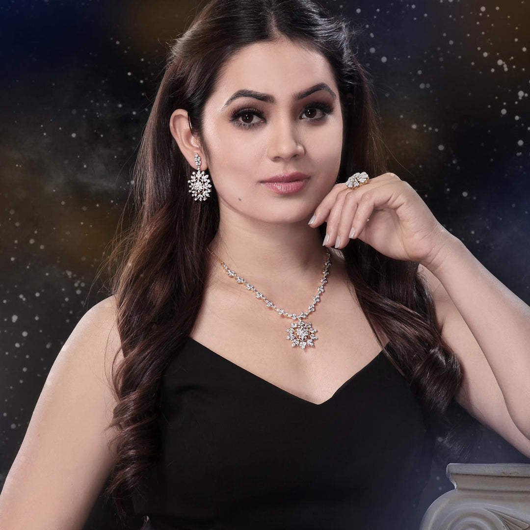 9K YG  Princess Diamond Necklace with 18K Chain-1pc