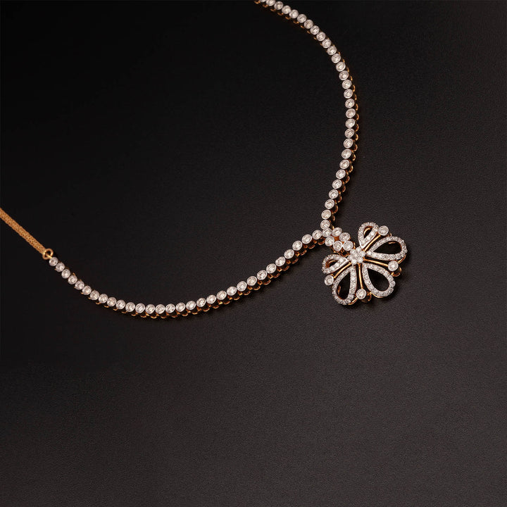 9K YG  Princess Diamond Necklace with 18K Chain-1pc