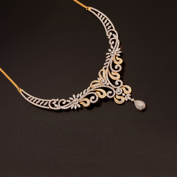 9K YG  Princess Diamond Necklace with 18K Chain-1pc
