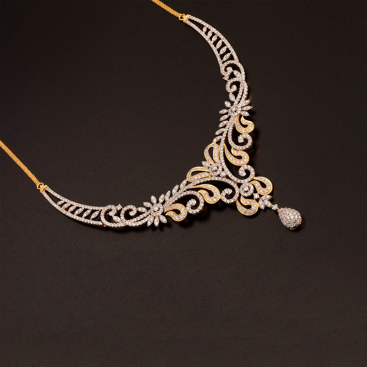 9K YG  Princess Diamond Necklace with 18K Chain-1pc