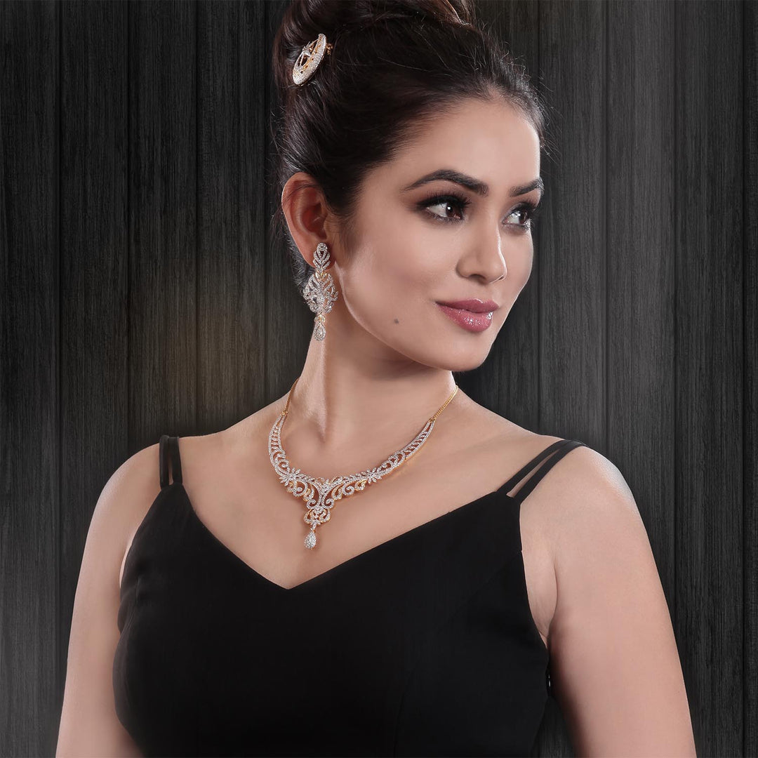 9K YG  Princess Diamond Necklace with 18K Chain-1pc
