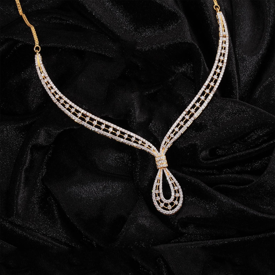 9K YG  Princess Diamond Necklace with 18K Chain-1pc