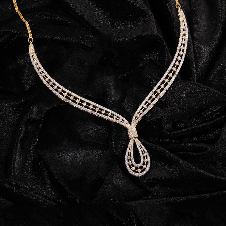 9K YG  Princess Diamond Necklace with 18K Chain-1pc