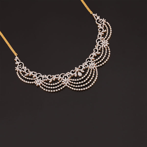 9K YG  Princess Diamond Necklace with 18K Chain-1pc