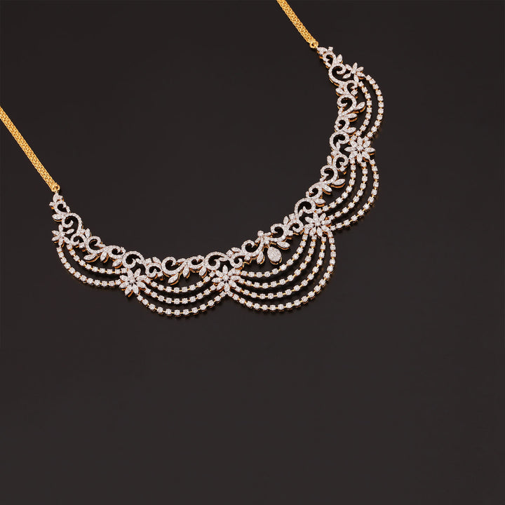 9K YG  Princess Diamond Necklace with 18K Chain-1pc