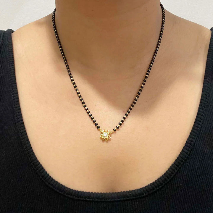 18K YG Fancy Half Diamond Mangalsutra-1pc