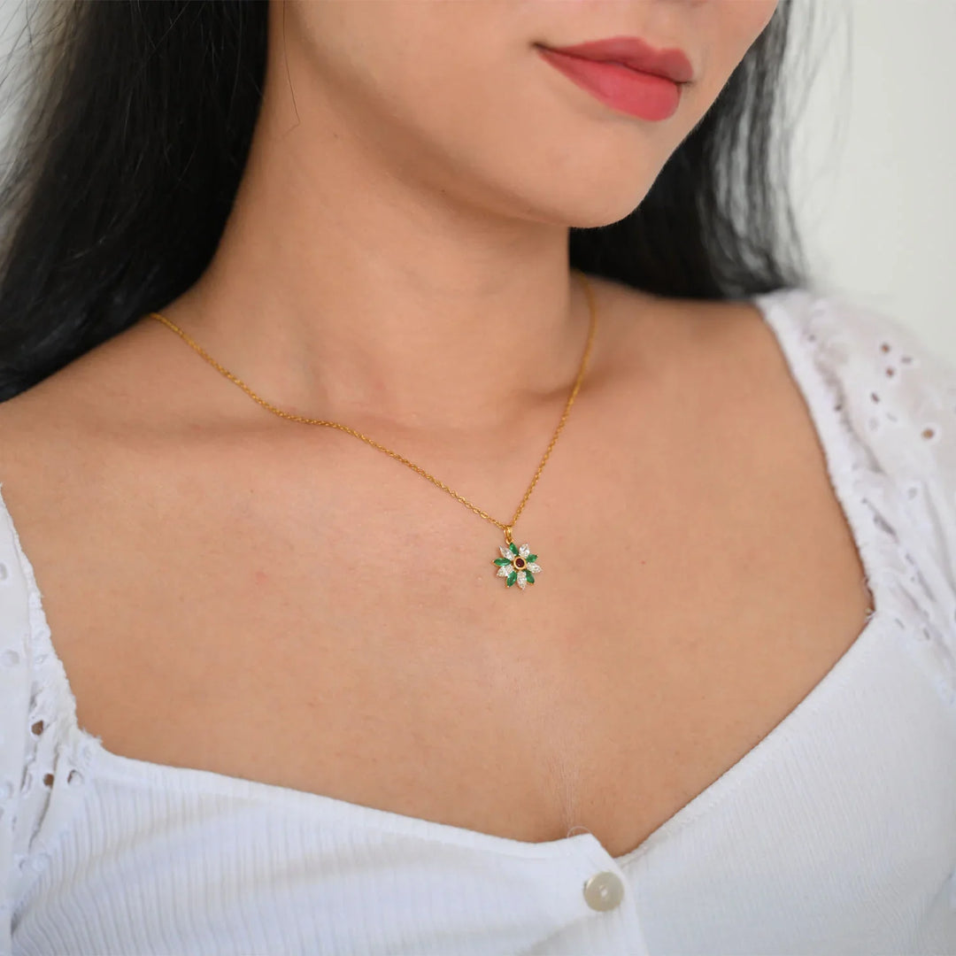 18K YG Emerald, Ruby Flower Diamond Pendant- 1pc
