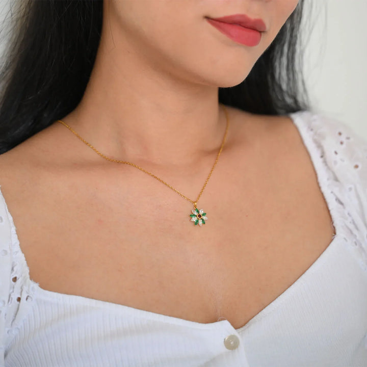18K YG Emerald, Ruby Flower Diamond Pendant- 1pc