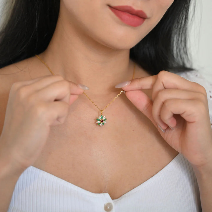 18K YG Emerald, Ruby Flower Diamond Pendant- 1pc