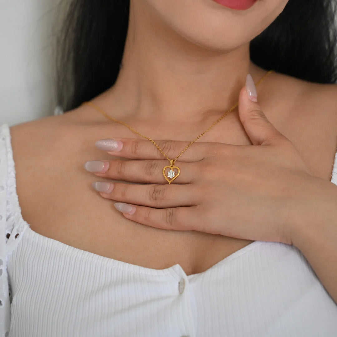 18K YG Heart Women Diamond Pendant-1pc