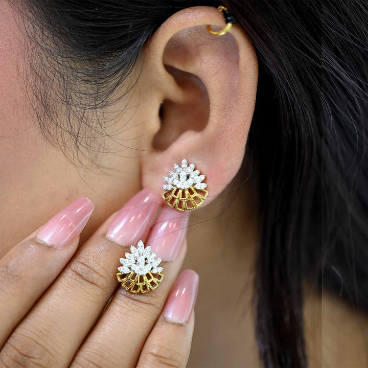 18K YG Women Fancy Diamond Earring- 1pair