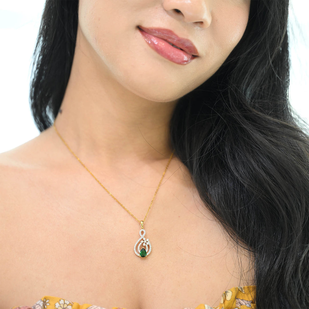 18K YG Drop Emerald With Diamond Pendant- 1pc