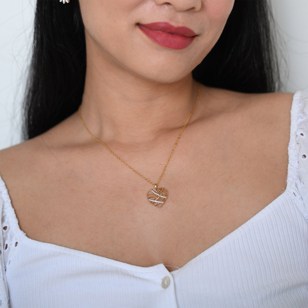 18K YG Women Heart Diamond Pendant-1pc