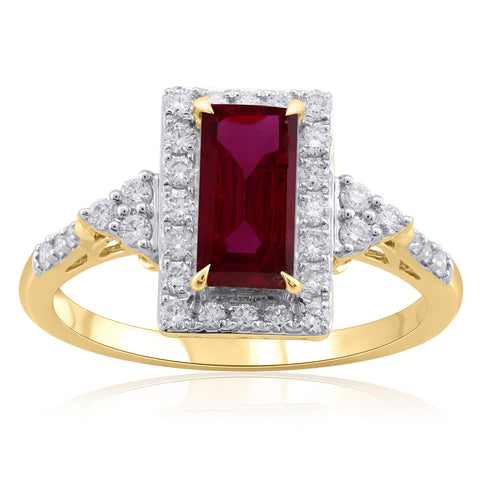 18K YG Women Cluster Diamond with Ruby Ring-1pc