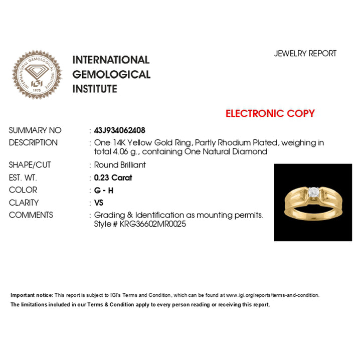 14K YG Men's Solitaire Diamond Ring- 1pc