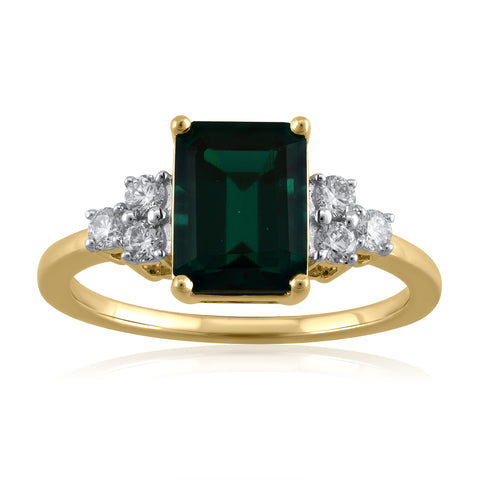 14K YG Created Emerald Diamond Ring-1pc