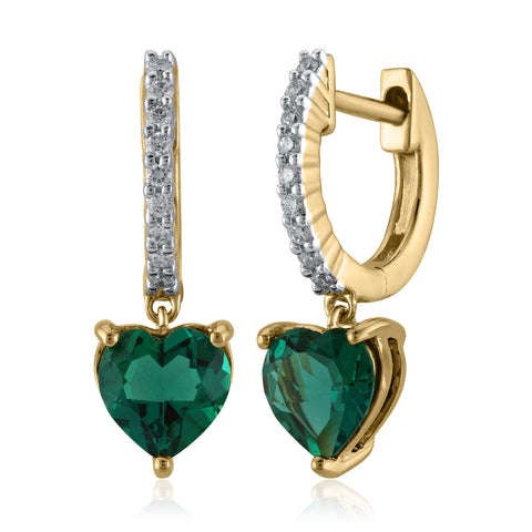 14K YG Created Emerald Huggie Diamond Earring-1pair