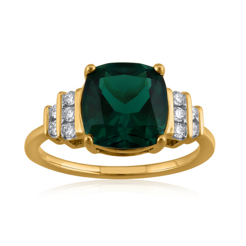 14K YG Created Emerald Diamond Ring-1pc