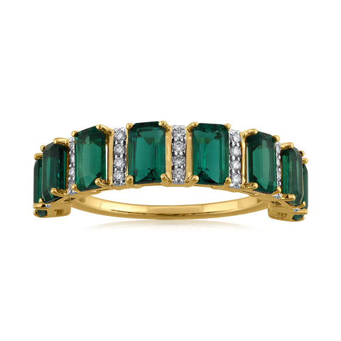 14K YG Created Emerald Diamond Ring-1pc