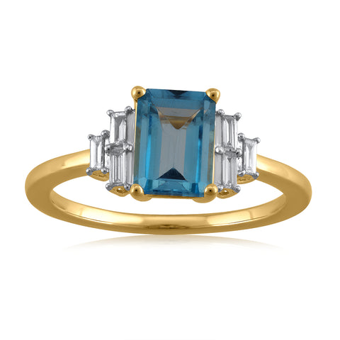 14K YG Semi Precious Swiss Blue Topaz Diamond Ring-1pc