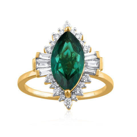 14K YG Created Emerald Diamond Ring-1pc