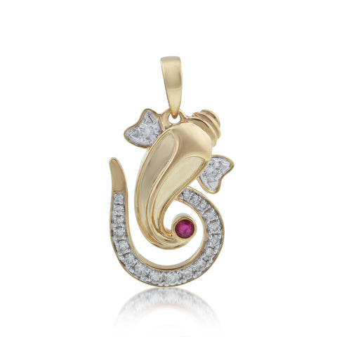 18K YG Religious Diamond with Created Ruby Pendant-1pc