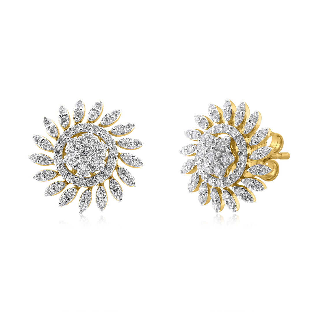 18K YG Cluster Diamond Earring-1pair