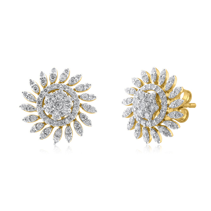 18K YG Cluster Diamond Earring-1pair