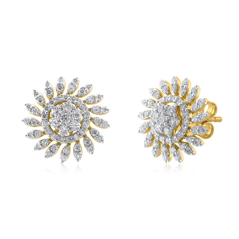 18K YG Cluster Diamond Earring-1pair