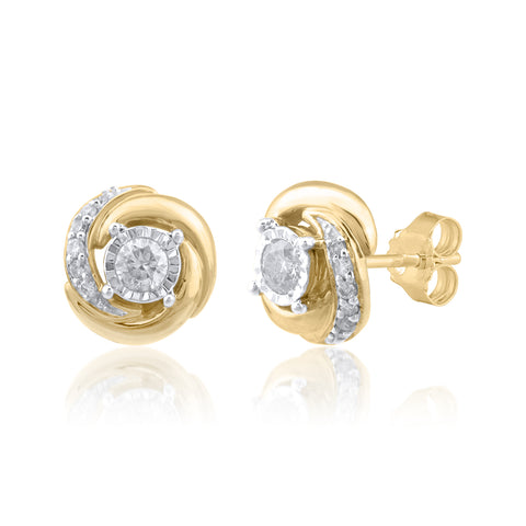 18K YG Cluster Diamond Earring-1pair
