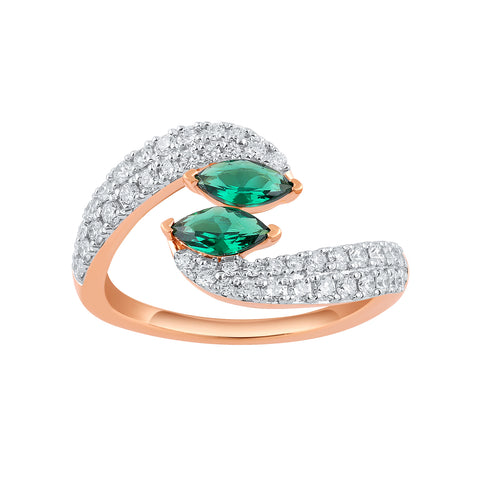 18K YG Cluster Diamond with Created Emerald Ring-1pc