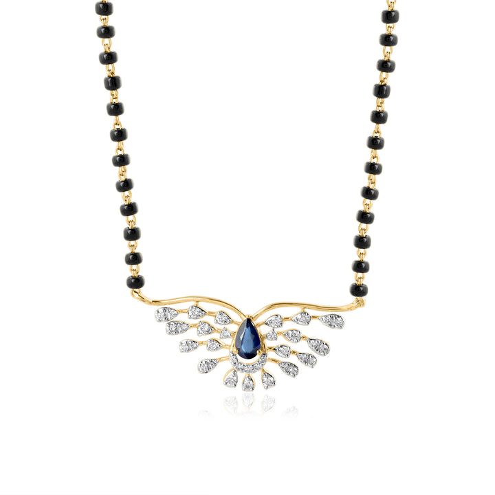 14K YG Fancy Diamond, Created Blue Sapphire Mangalsutra with 18K Chain-1pc