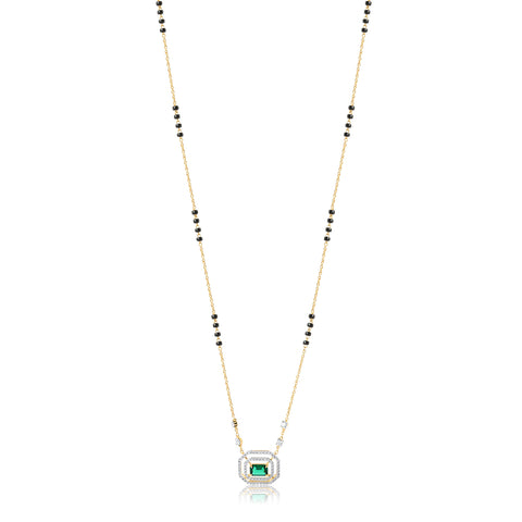 14K YG Fancy Diamond, Created Emerald Mangalsutra with 18K Chain-1pc