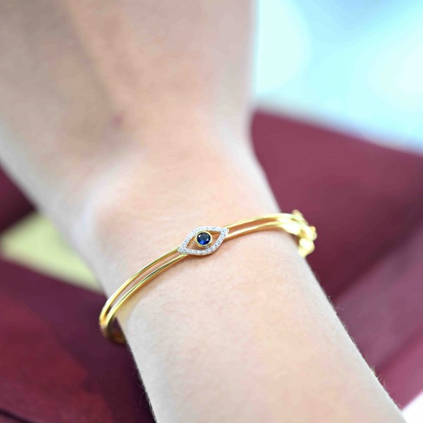 18K YG Screw Diamond with Lab Created Sapphire Bracelet- 1pc