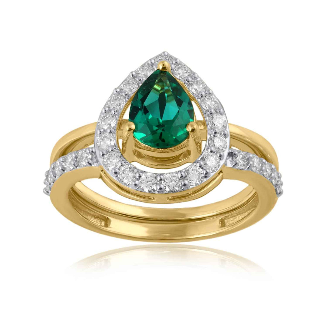 18K YG Cluster Diamond with Created Emerald Ring-1pc