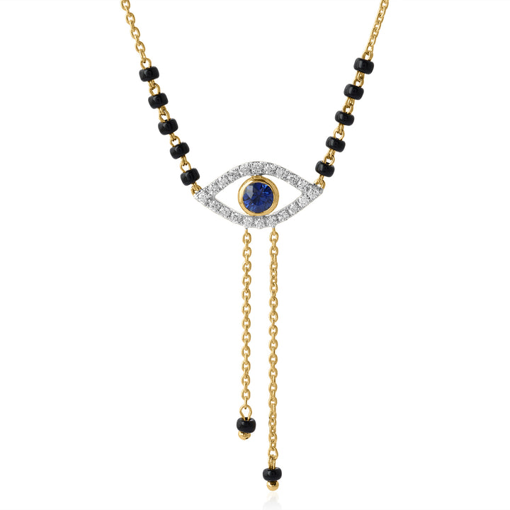 14K YG Evil Eye Diamond with Sapphire Mangalsutra-1pc