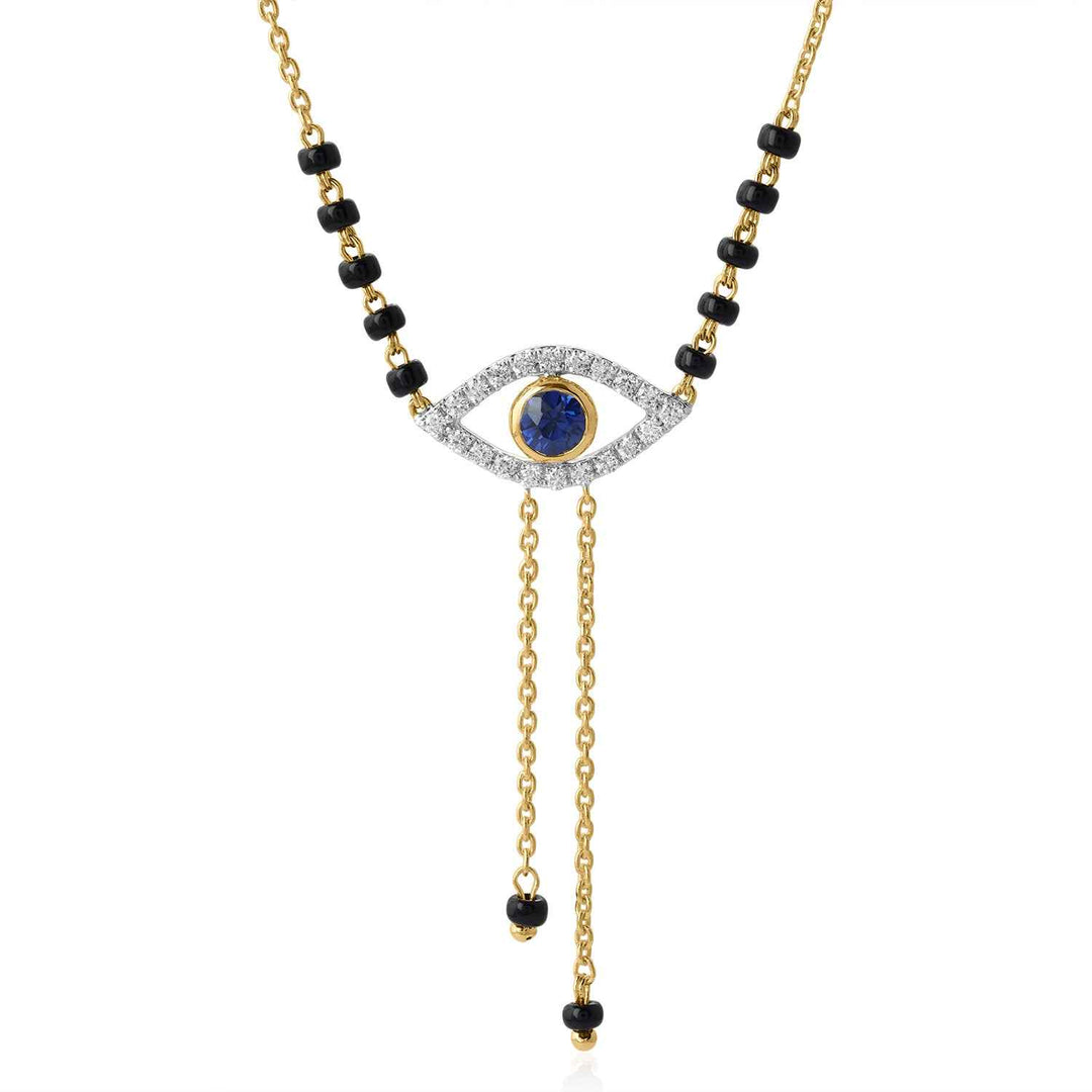 14K YG Evil Eye Fancy Diamond with Blue Sapphire Mangalsutra-1pc
