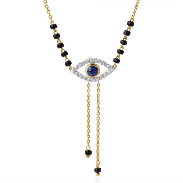 14K YG Evil Eye Fancy Diamond with Blue Sapphire Mangalsutra-1pc