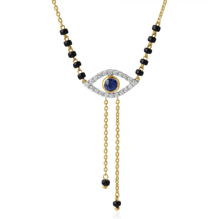 14K YG Evil Eye Fancy Diamond with Blue Sapphire Mangalsutra-1pc