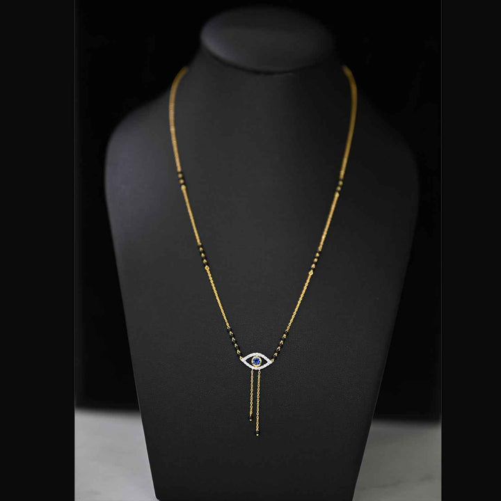 14K YG Evil Eye Fancy Diamond with Blue Sapphire Mangalsutra-1pc