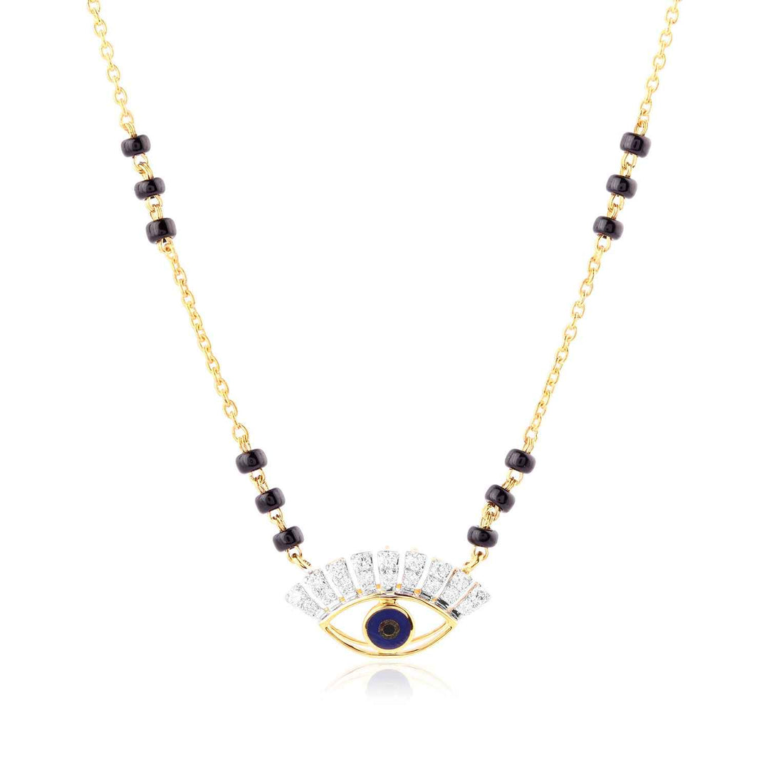 14K YG Evil Eye Fancy Diamond with Blue Sapphire Mangalsutra-1pc