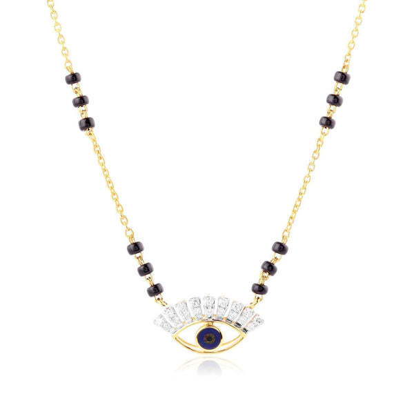14K YG Evil Eye Fancy Diamond with Blue Sapphire Mangalsutra-1pc