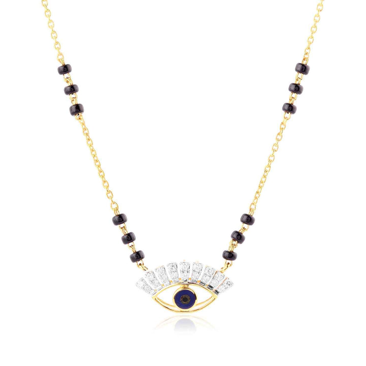 14K YG Evil Eye Fancy Diamond with Blue Sapphire Mangalsutra-1pc