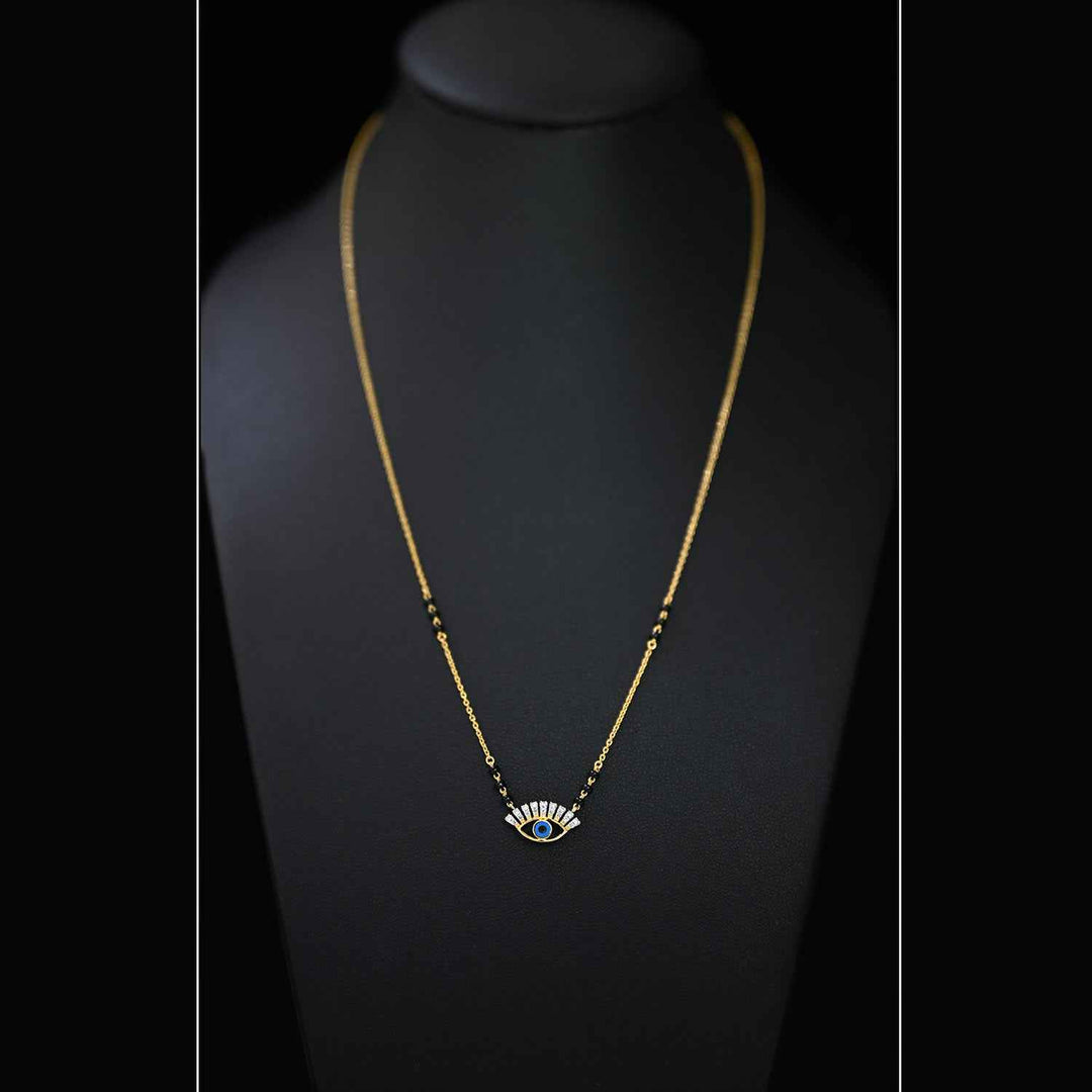 14K YG Evil Eye Fancy Diamond with Blue Sapphire Mangalsutra-1pc