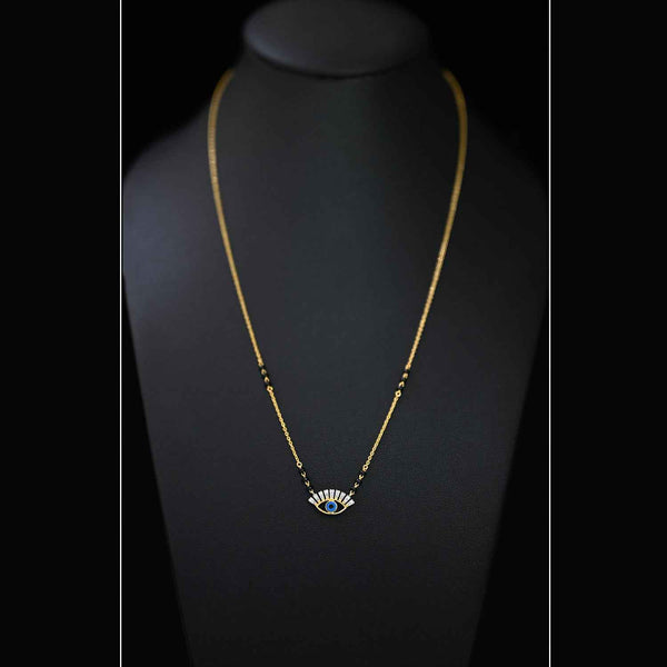 14K YG Evil Eye Fancy Diamond with Blue Sapphire Mangalsutra-1pc