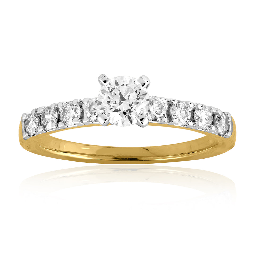 14K YG Solitaire with Side Diamond Ring-1pc