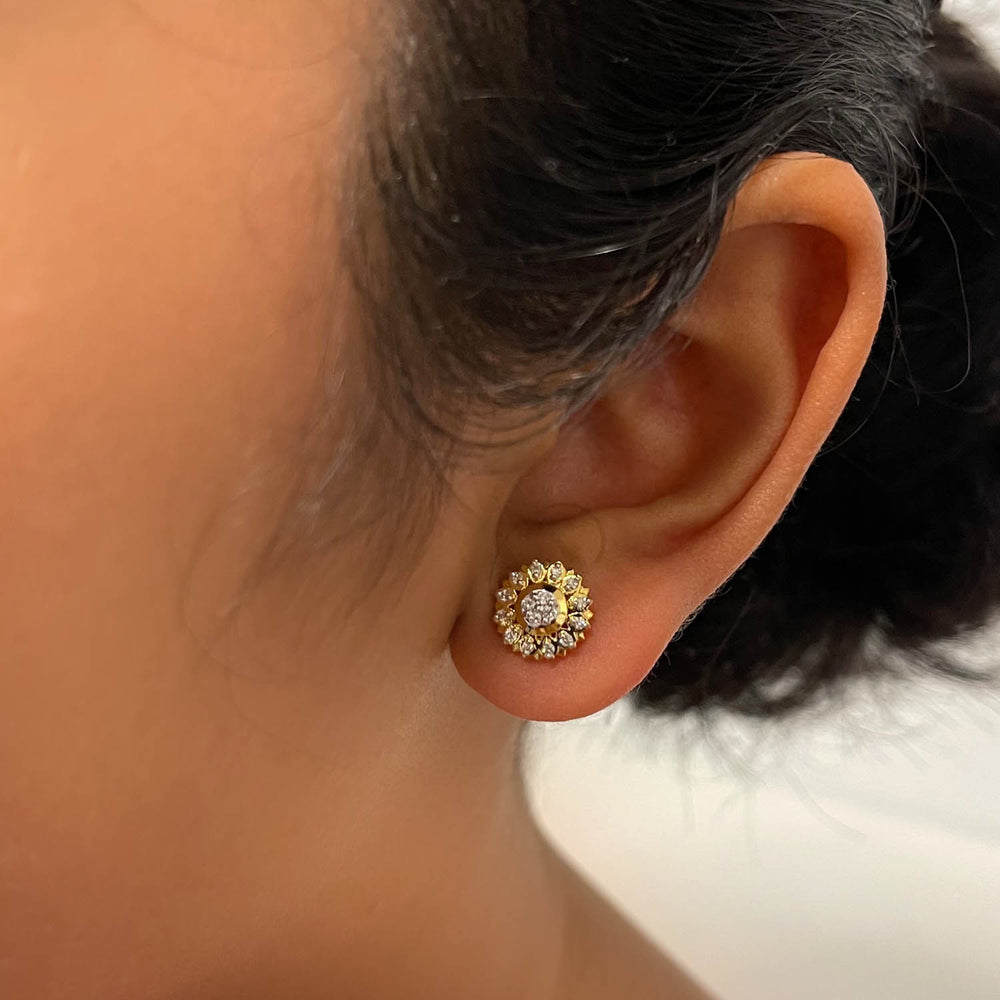18K YG Prong Set Circle Women Diamond Stud Earring-1Pair RB Diamond Jewellers
